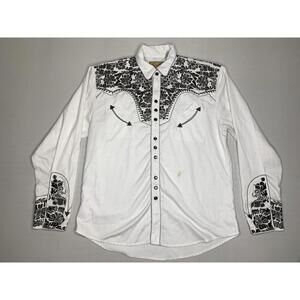 Scully Small Western Pearl Snap Floral Embroidered Button Up Shirt P145
